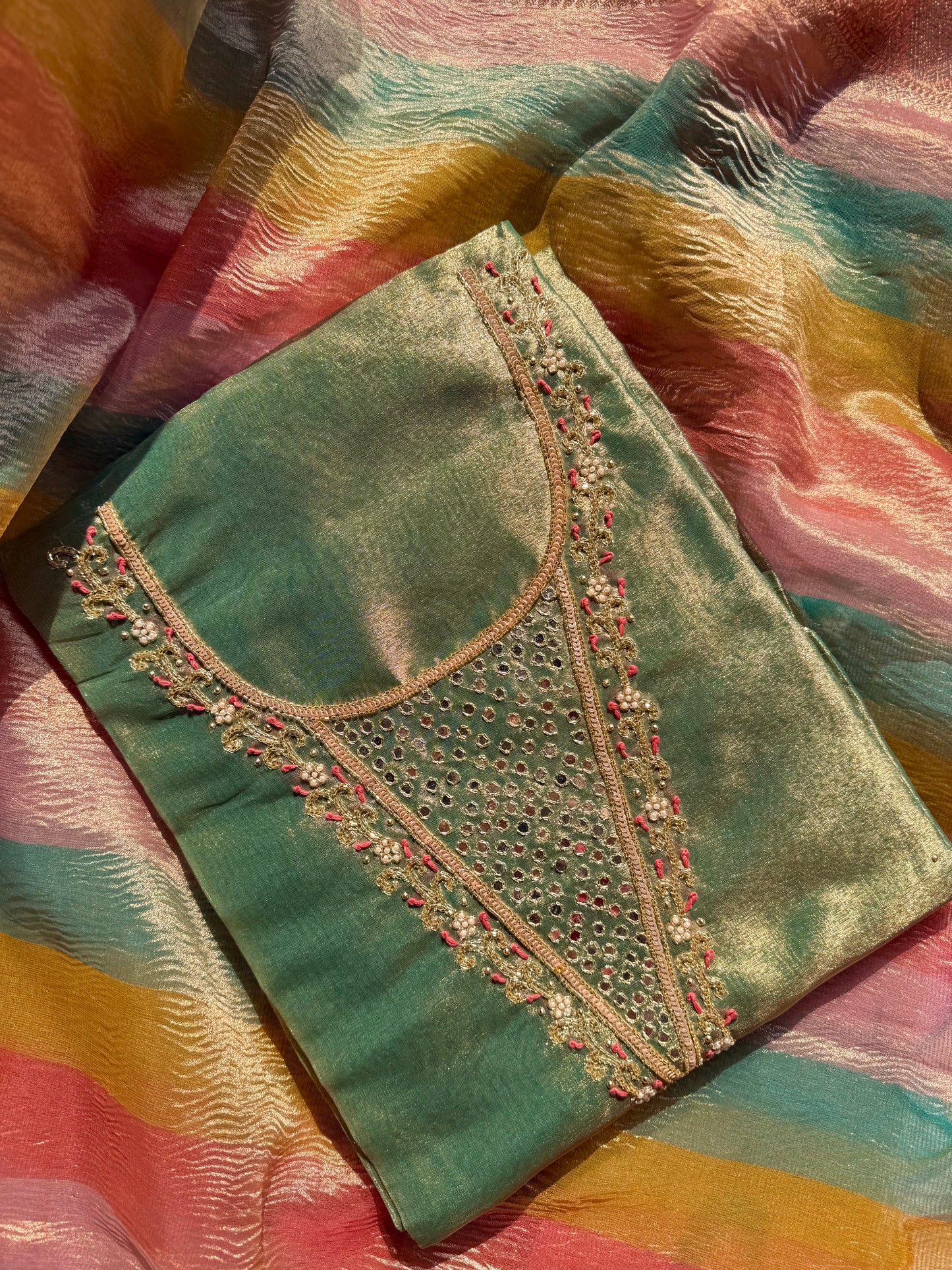 Tissue silk multi color suit