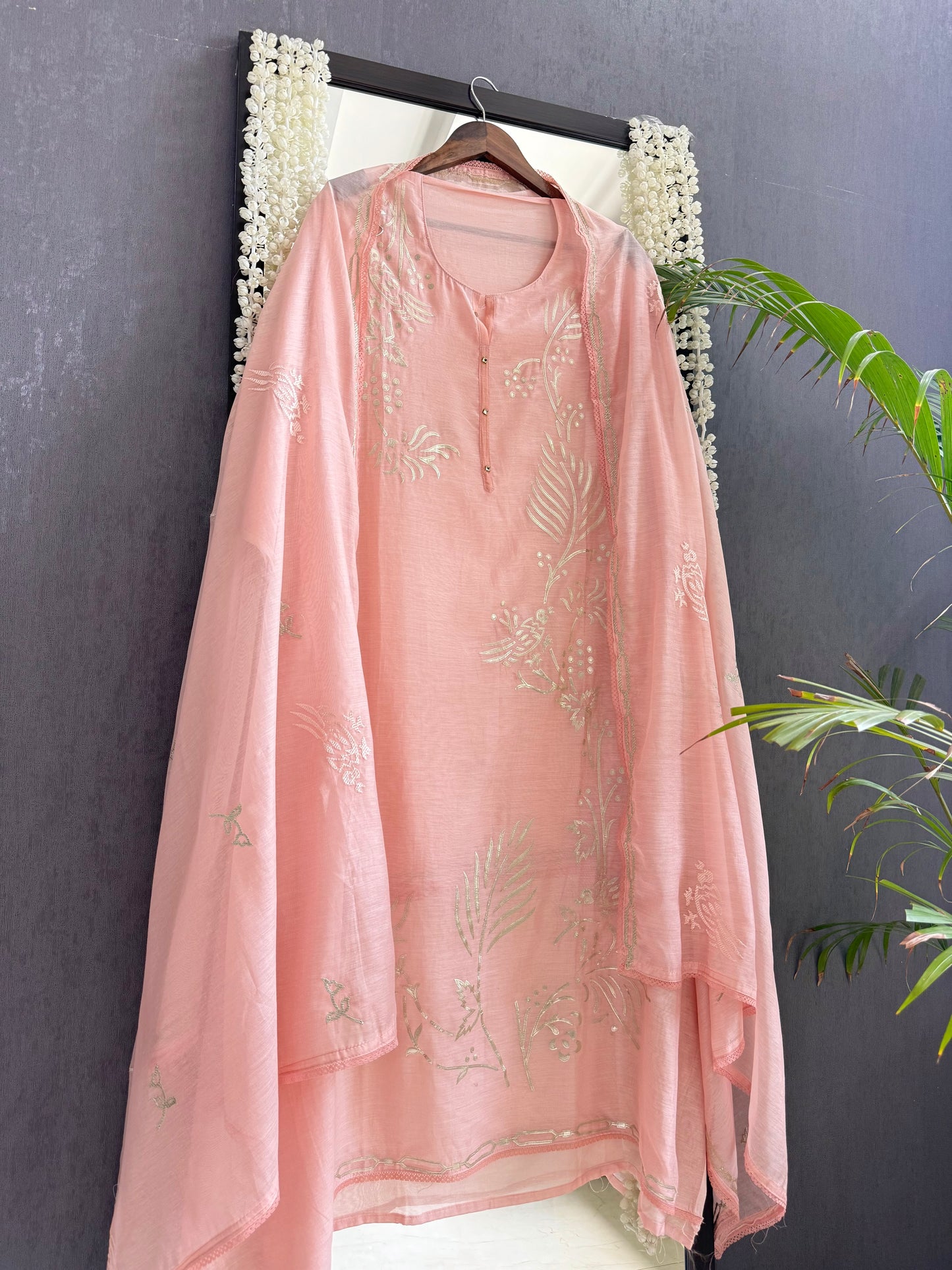 Luxurious Mul chanderi gota appliqué work suit