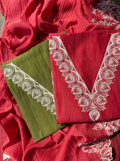 Luxurious aari work Mul chanderi suit