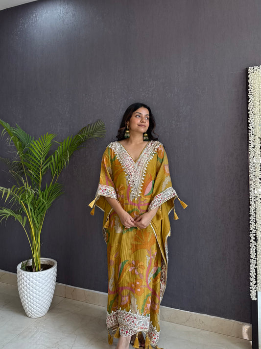 Luxurious abstract floral gotapatti kaftan set