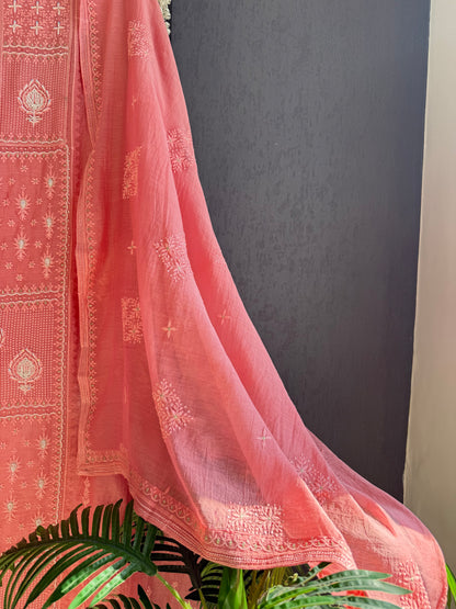 Luxurious Mul chanderi lucknowi handwork suit