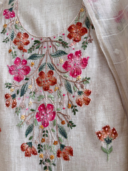 Linen handpainted frenchknot suit
