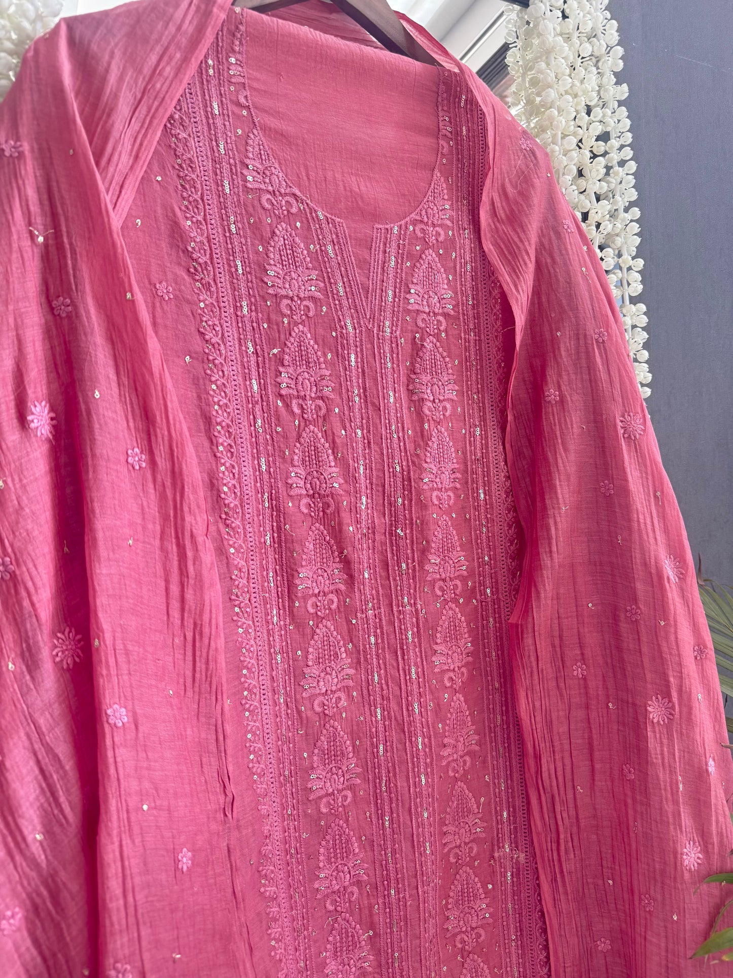 Luxurious Mul chanderi lucknowi handwork suit