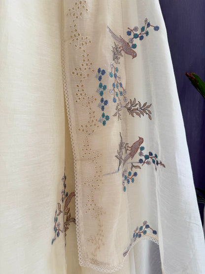 Luxurious Mul chanderi schiffili peacock suit