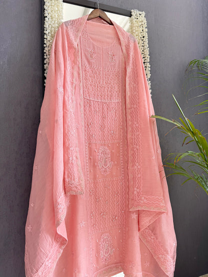 Luxurious Mul chanderi lucknowi paisley suit