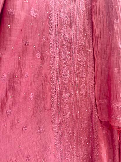 Luxurious Mul chanderi lucknowi handwork suit