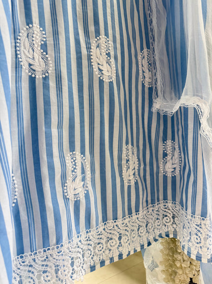 Striped cotton Lucknowi suit