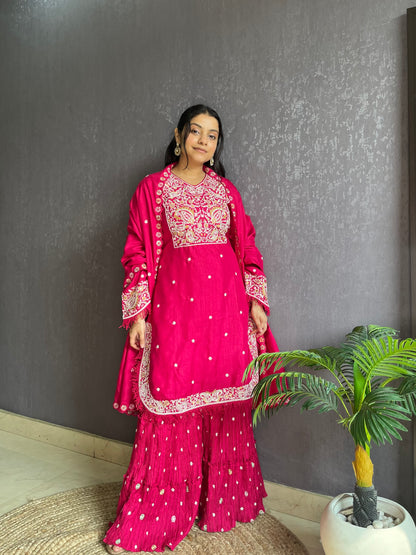Silk embroidered shrara  suit