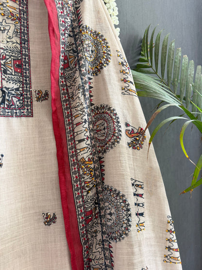 Linen worli art  Kantha work suit