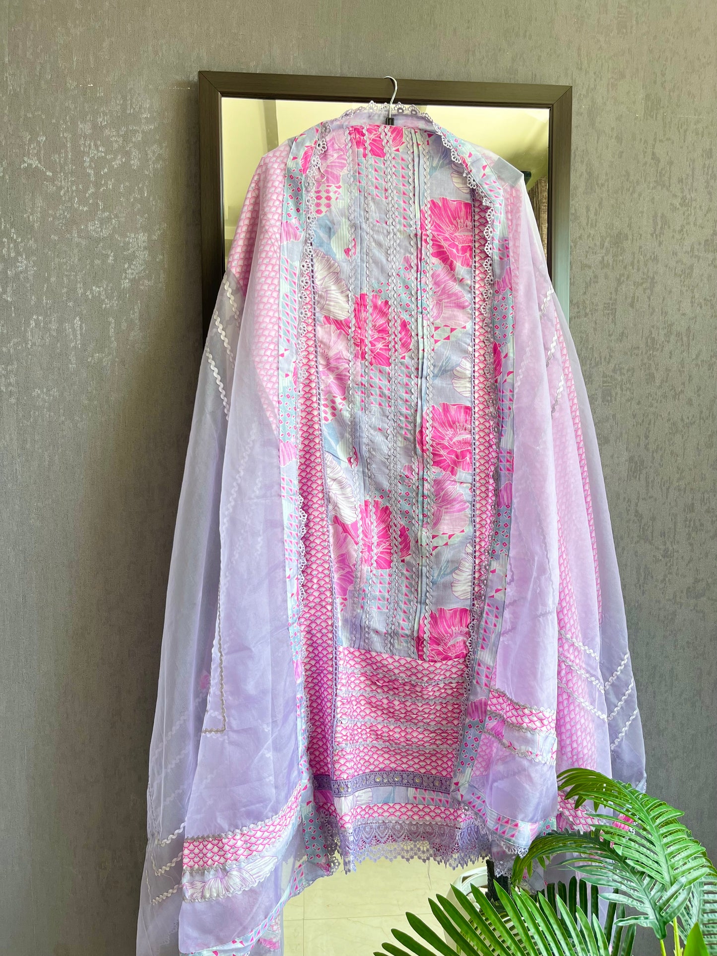 Premium Muslin lace work floral suit
