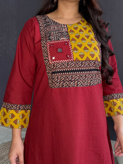 Mirror ajrakh A line suit set