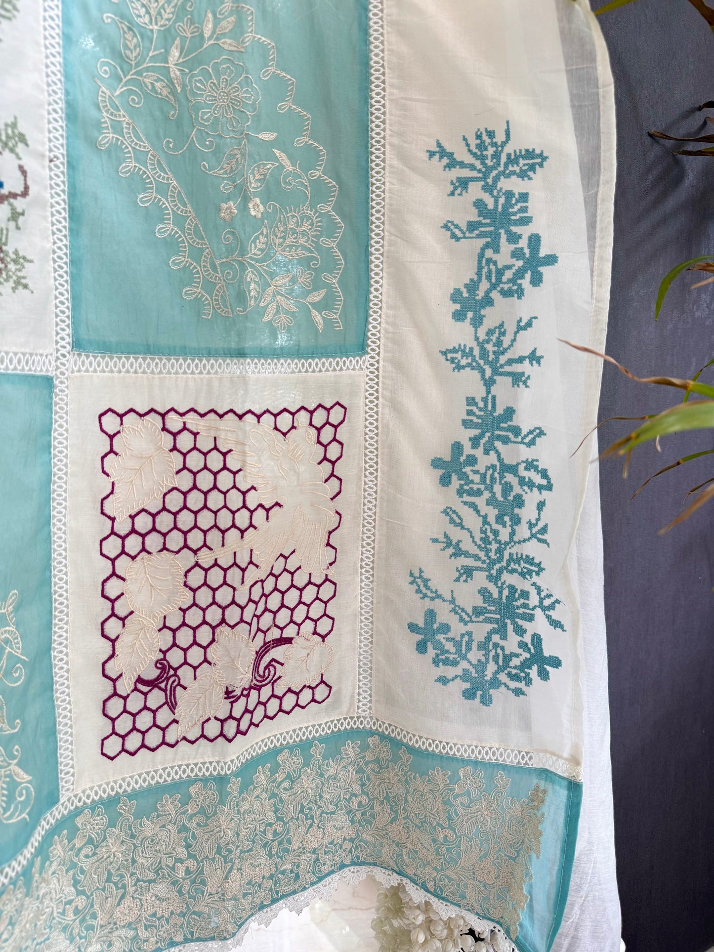 Luxurious Mul chanderi cross-stitch suit