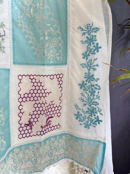 Luxurious Mul chanderi cross-stitch suit
