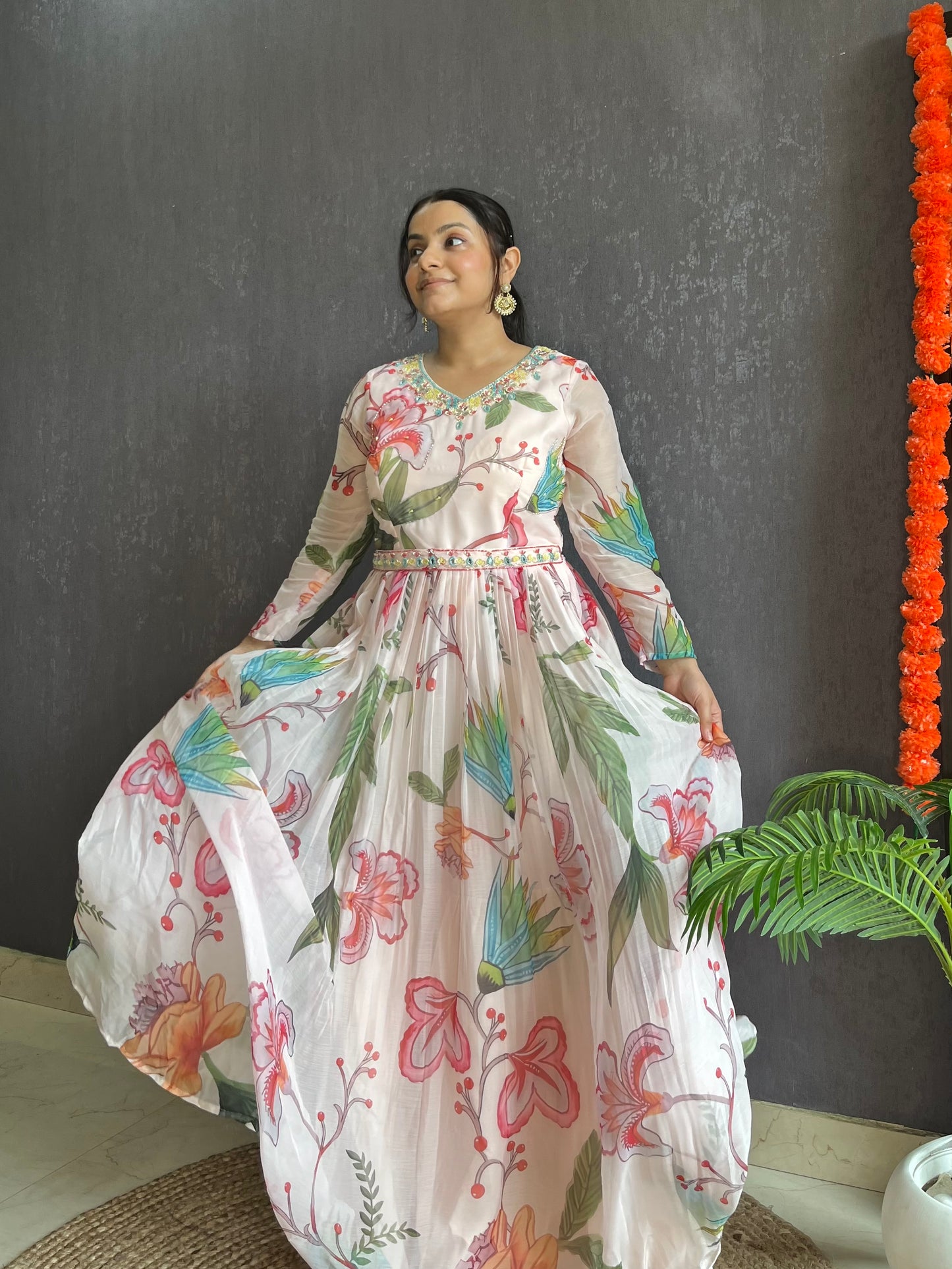 Floral handwork Anarkali dress
