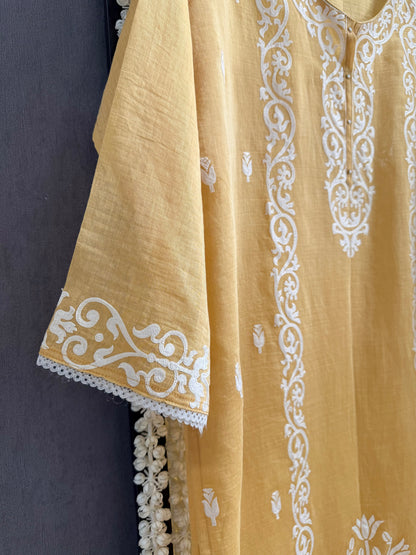 Luxurious Mul chanderi appliqué work suit
