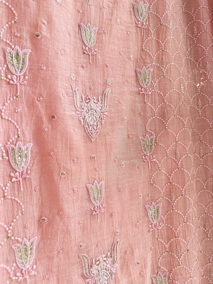 Luxurious Mul chanderi lucknowi tulip and hearts suit