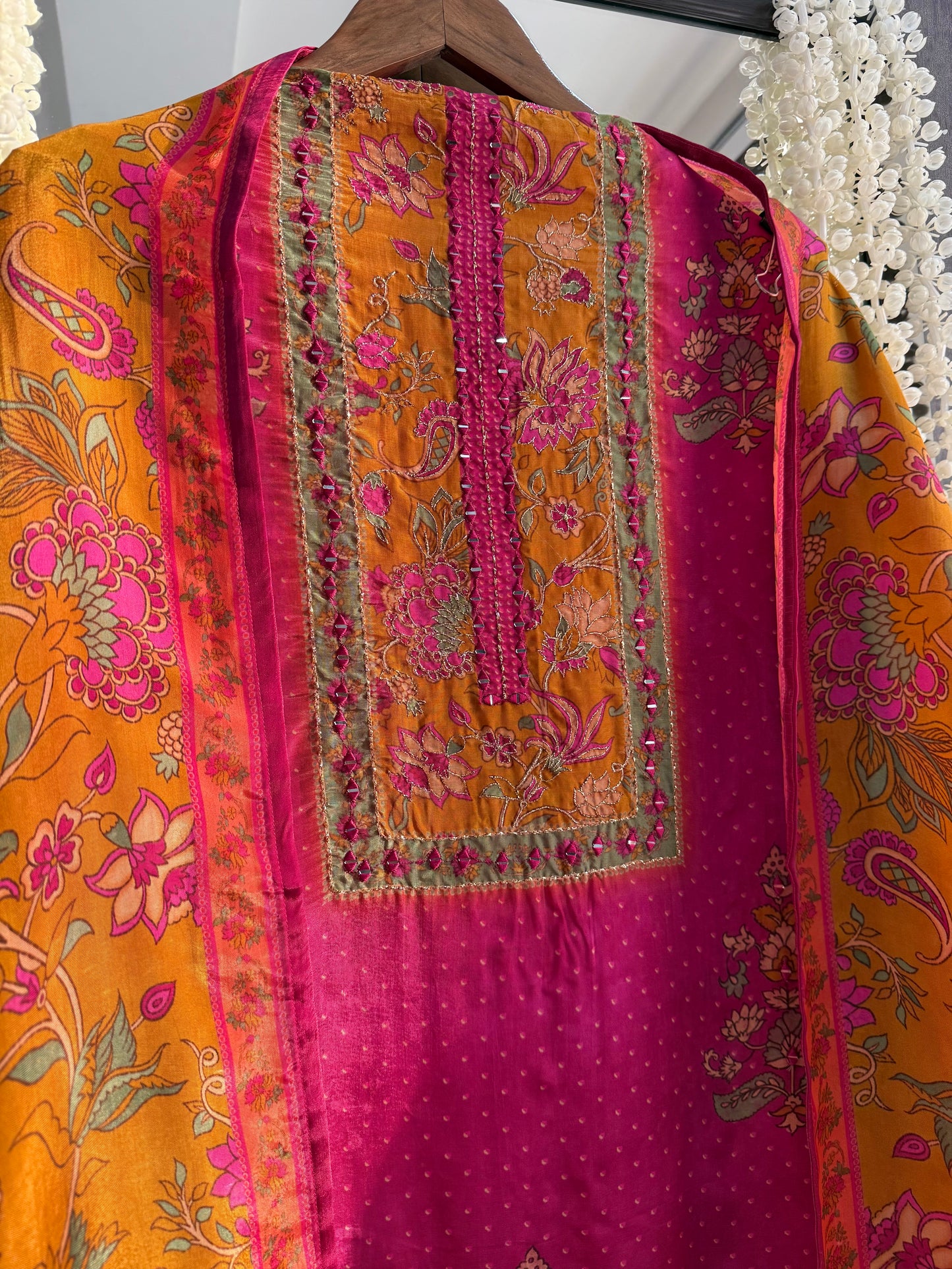 Pure crepe mirror work suit