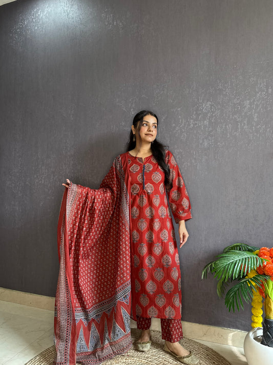 Pure cotton anaar ajrakh print suit set