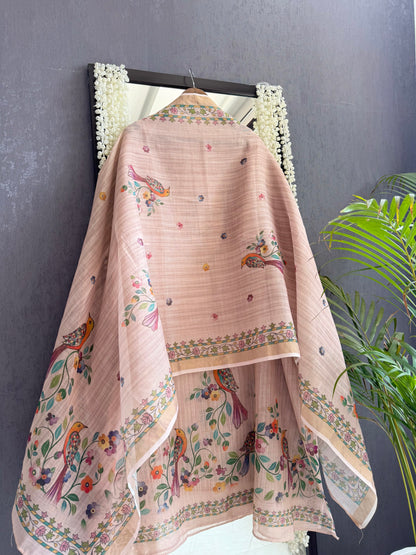 Linen birds kanthawork suit