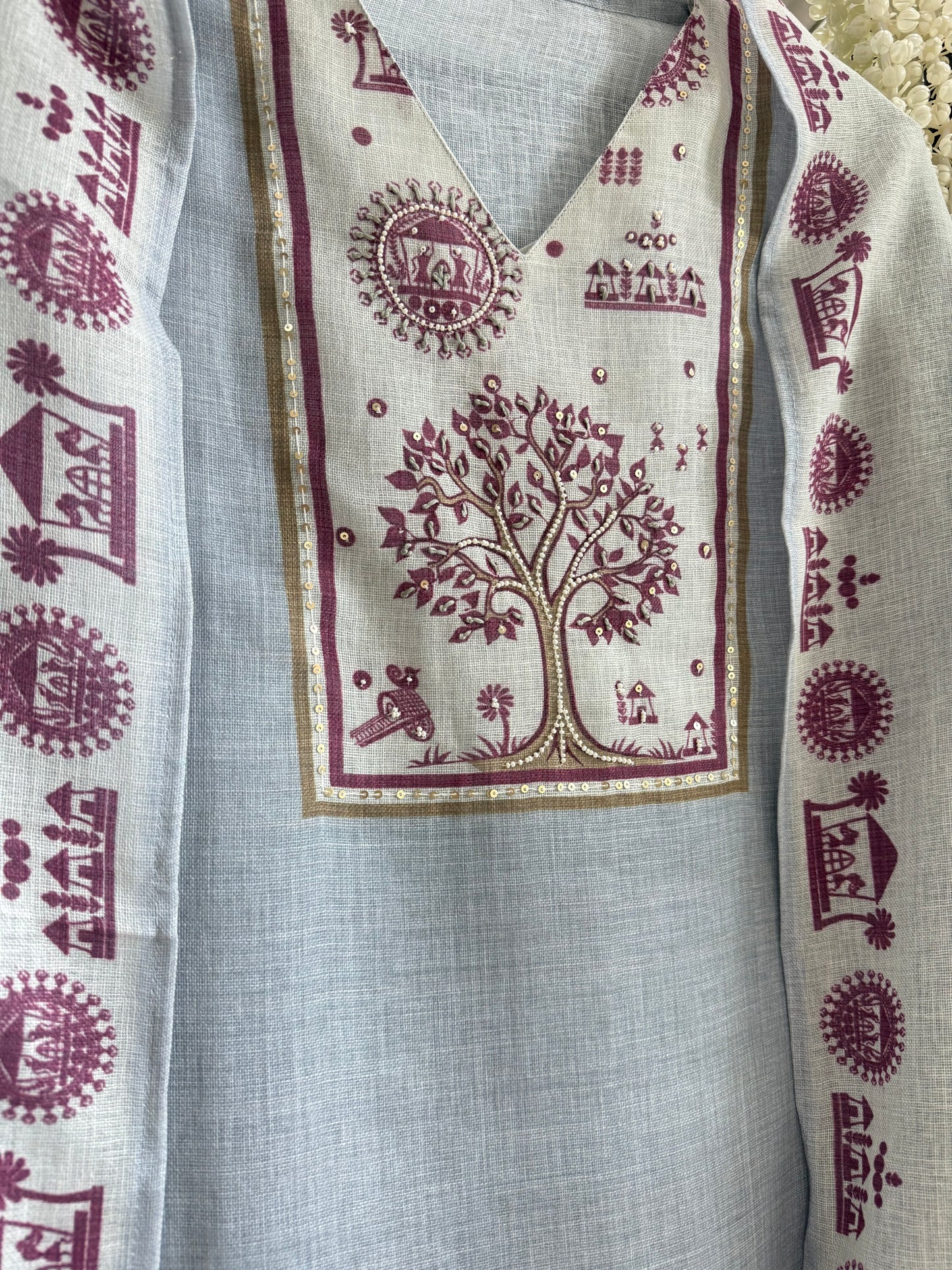 Pure linen worli art handwork suit