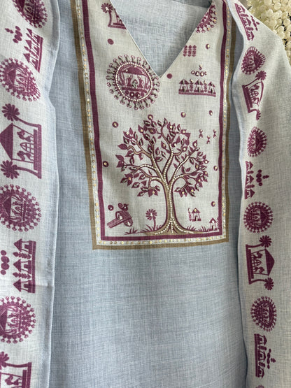 Pure linen worli art handwork suit