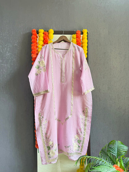 Luxurious Mul chanderi gold appliqué work suit