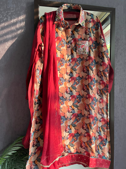 Floral organza handwork coordset