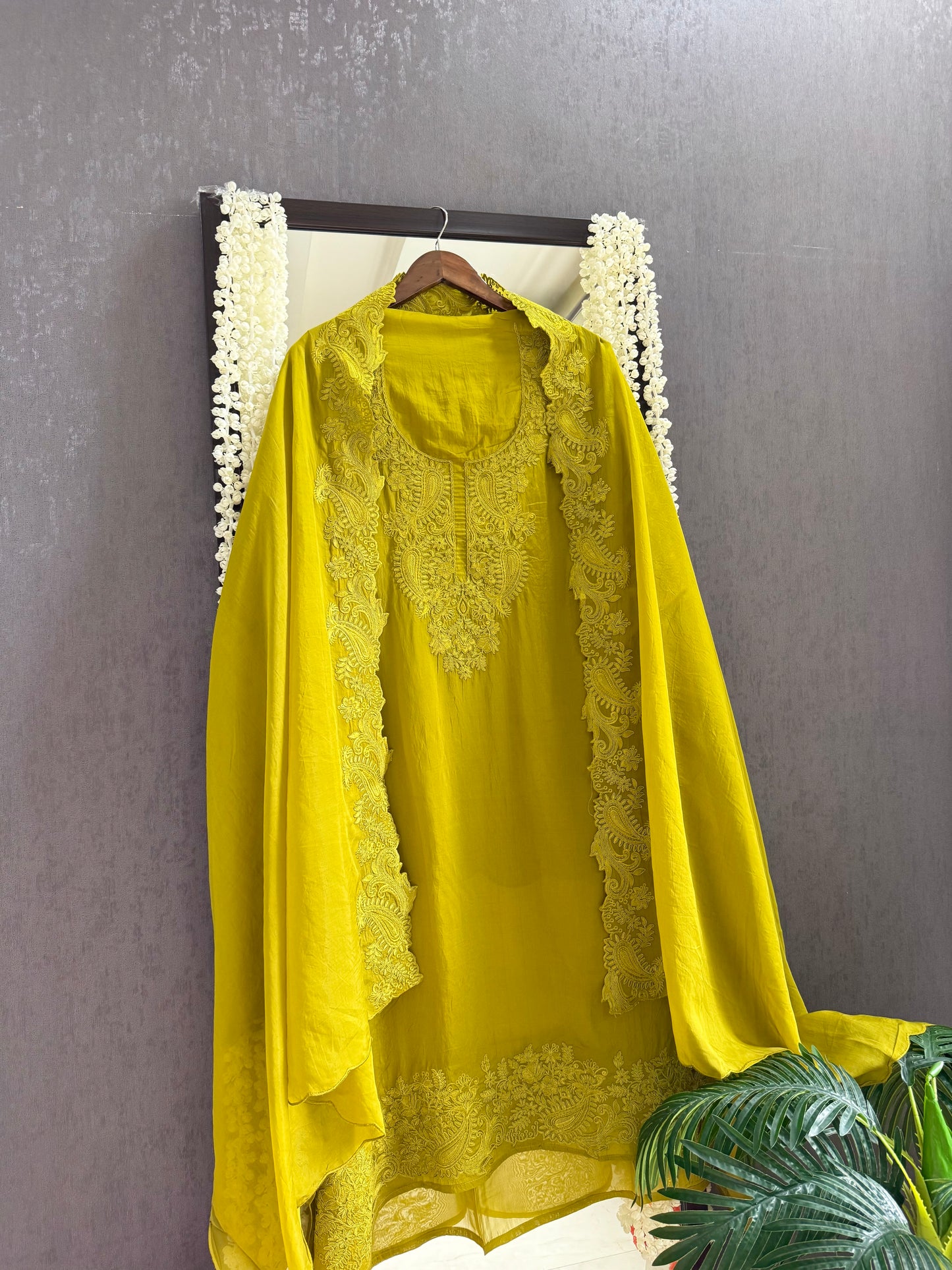 Luxurious aari work organza suit