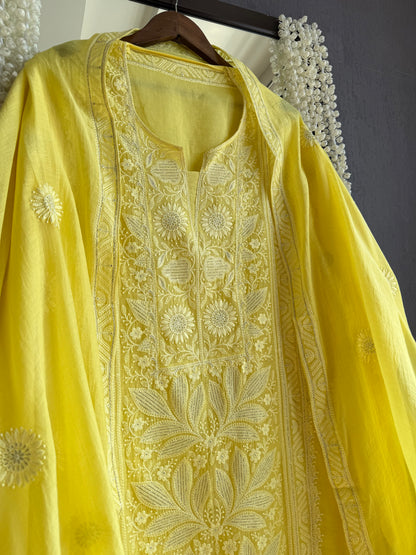 Luxurious Mul chanderi lucknowi handwork suit