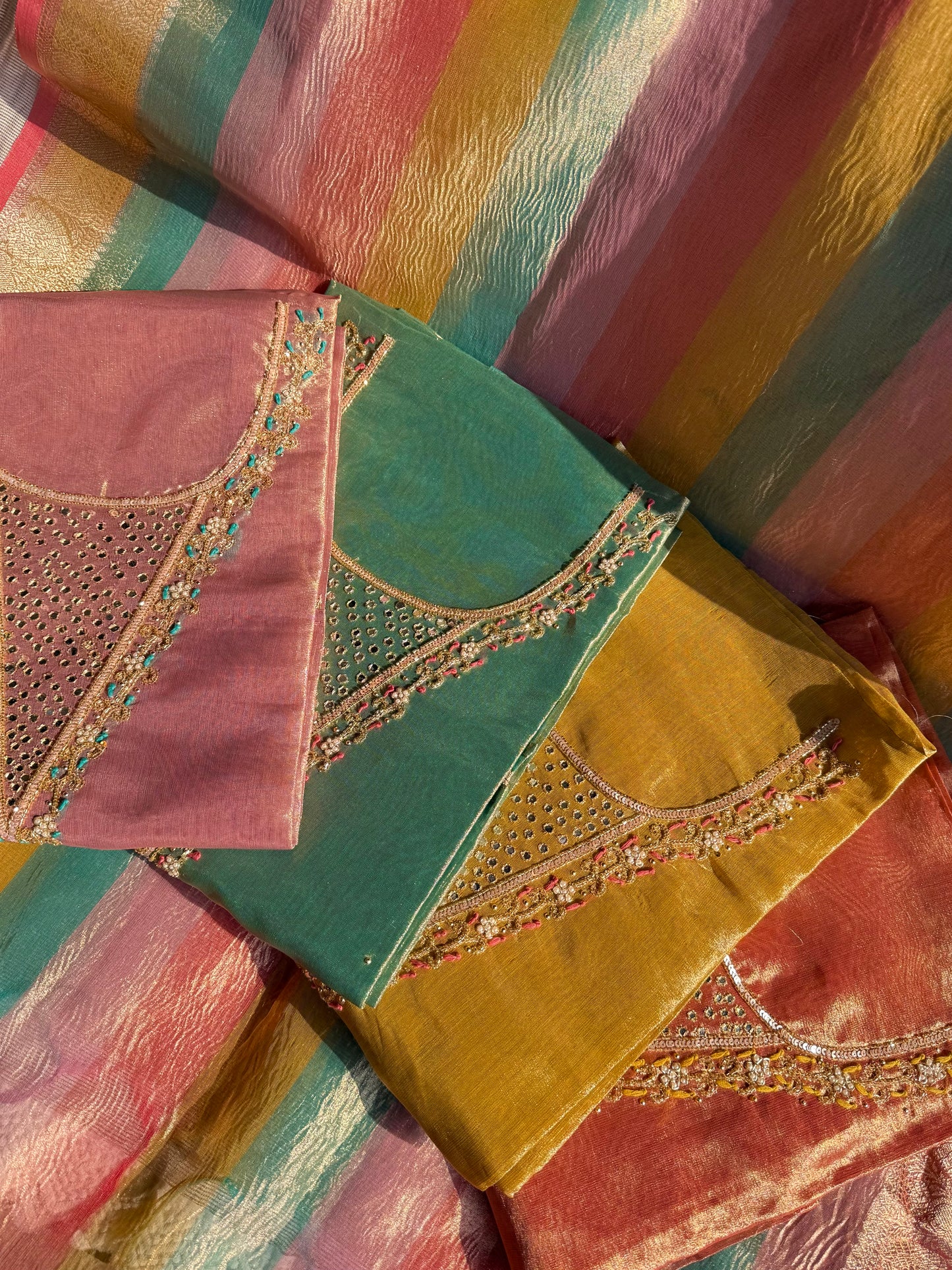 Tissue silk multi color suit