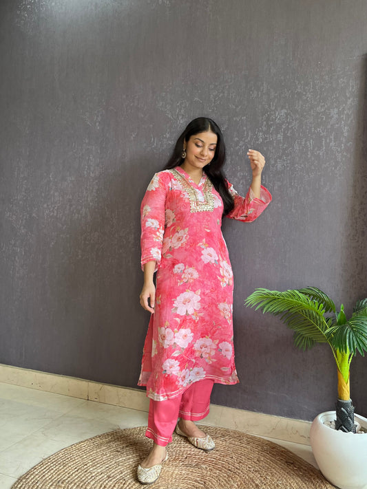 Chinon floral handwork Kurta sets
