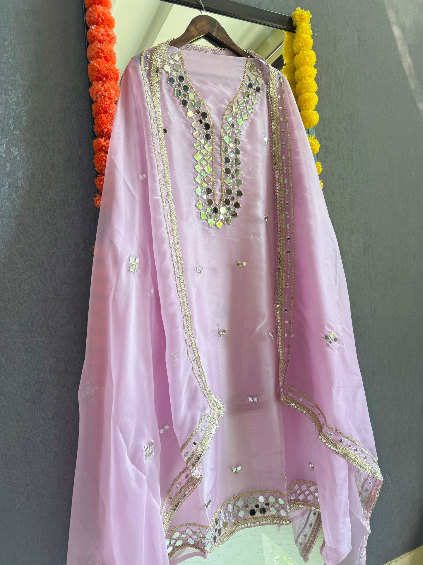 Premium Mirror work organza suit
