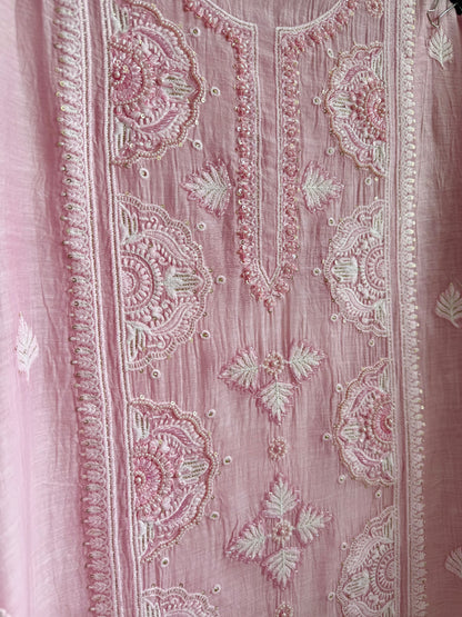 Luxurious Mul chanderi lucknowi handwork suit