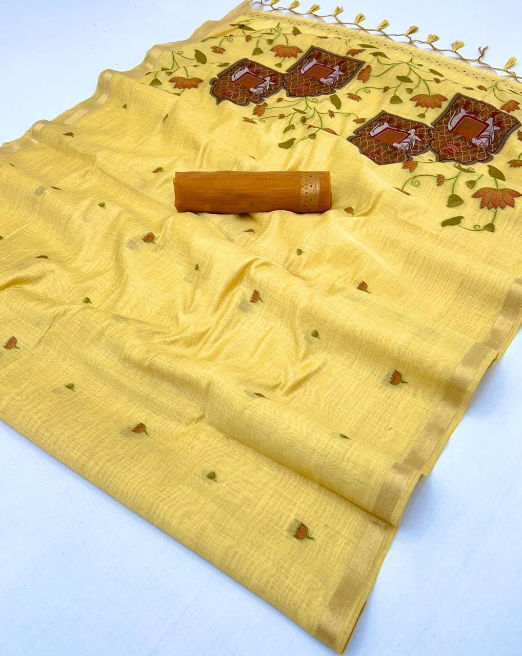 Pichwai Jamdani Linen saree