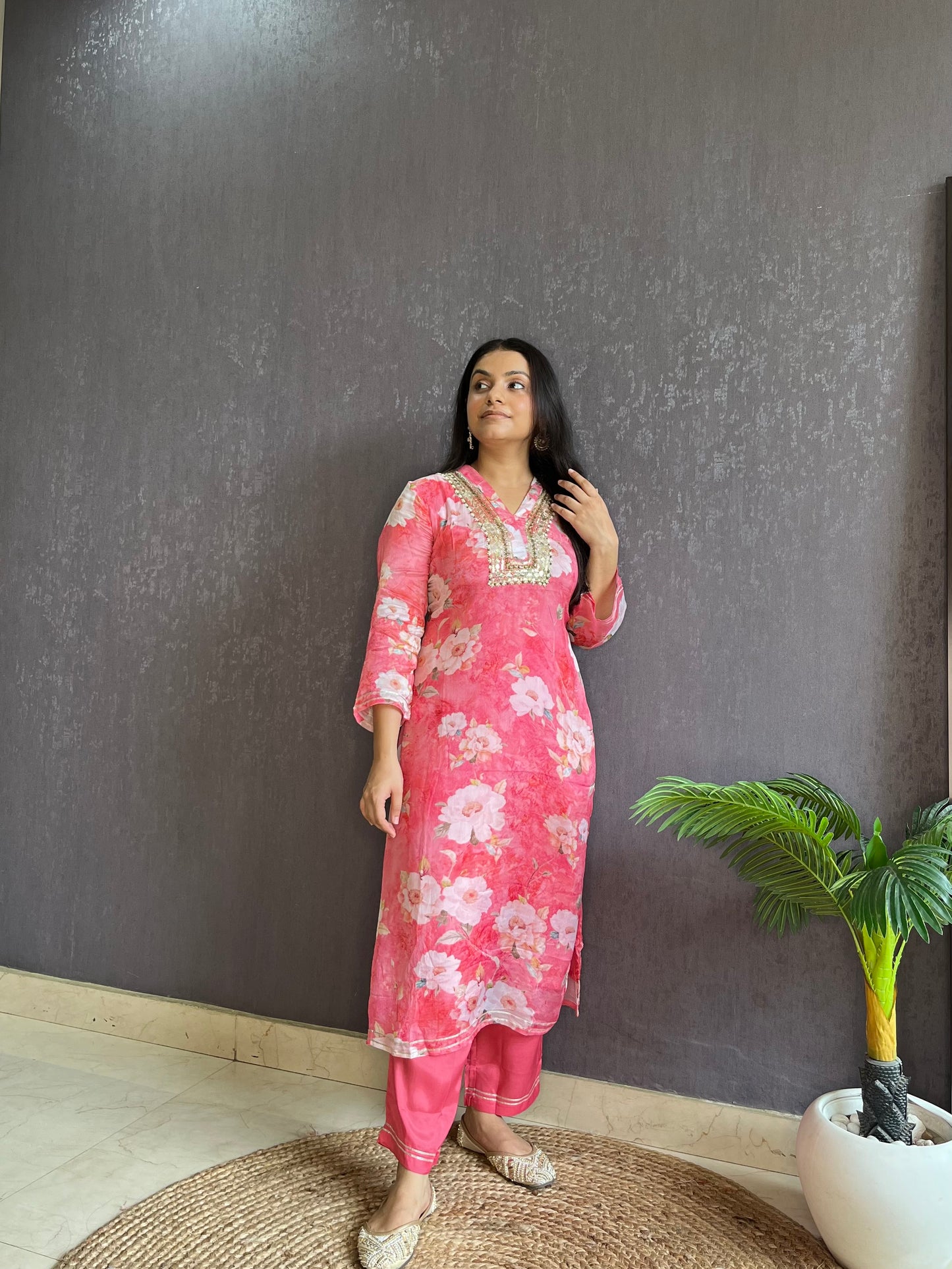Chinon floral handwork Kurta sets
