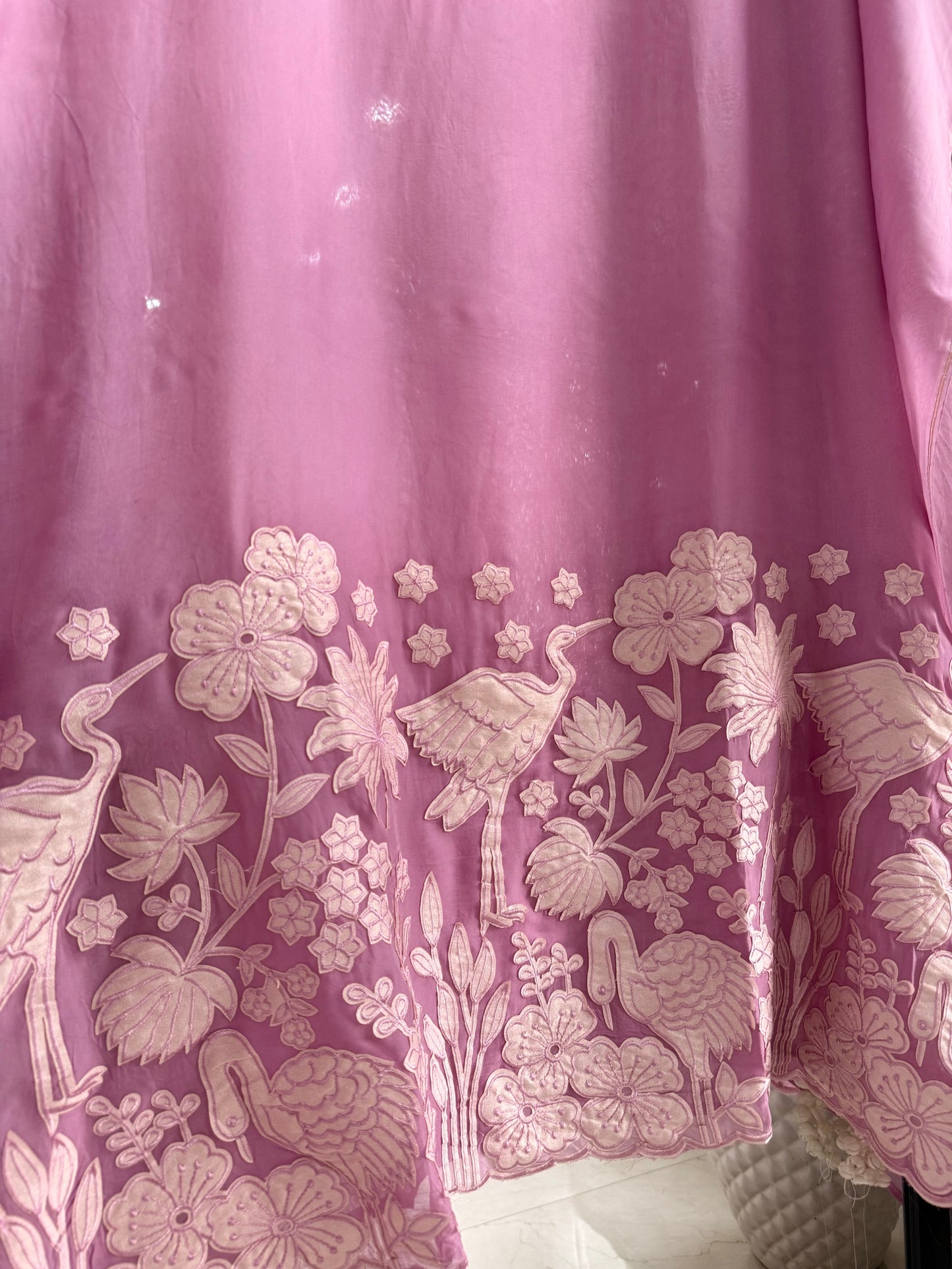 Organza appliqué work flamingos suit