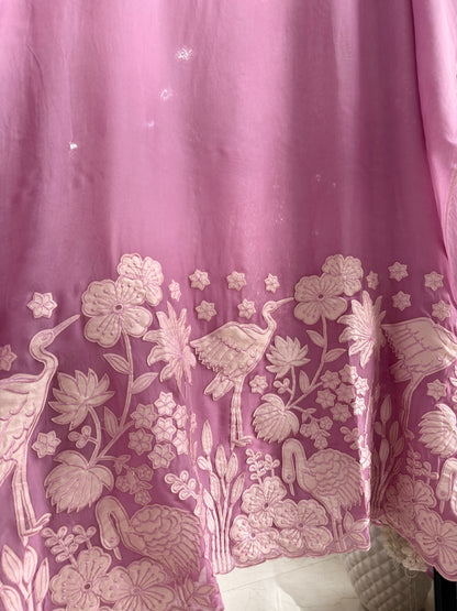Organza appliqué work flamingos suit