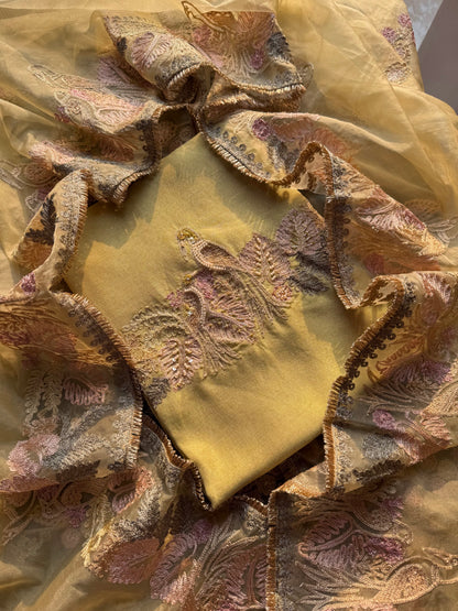 Premium tissue linen silk hand embroidered suit