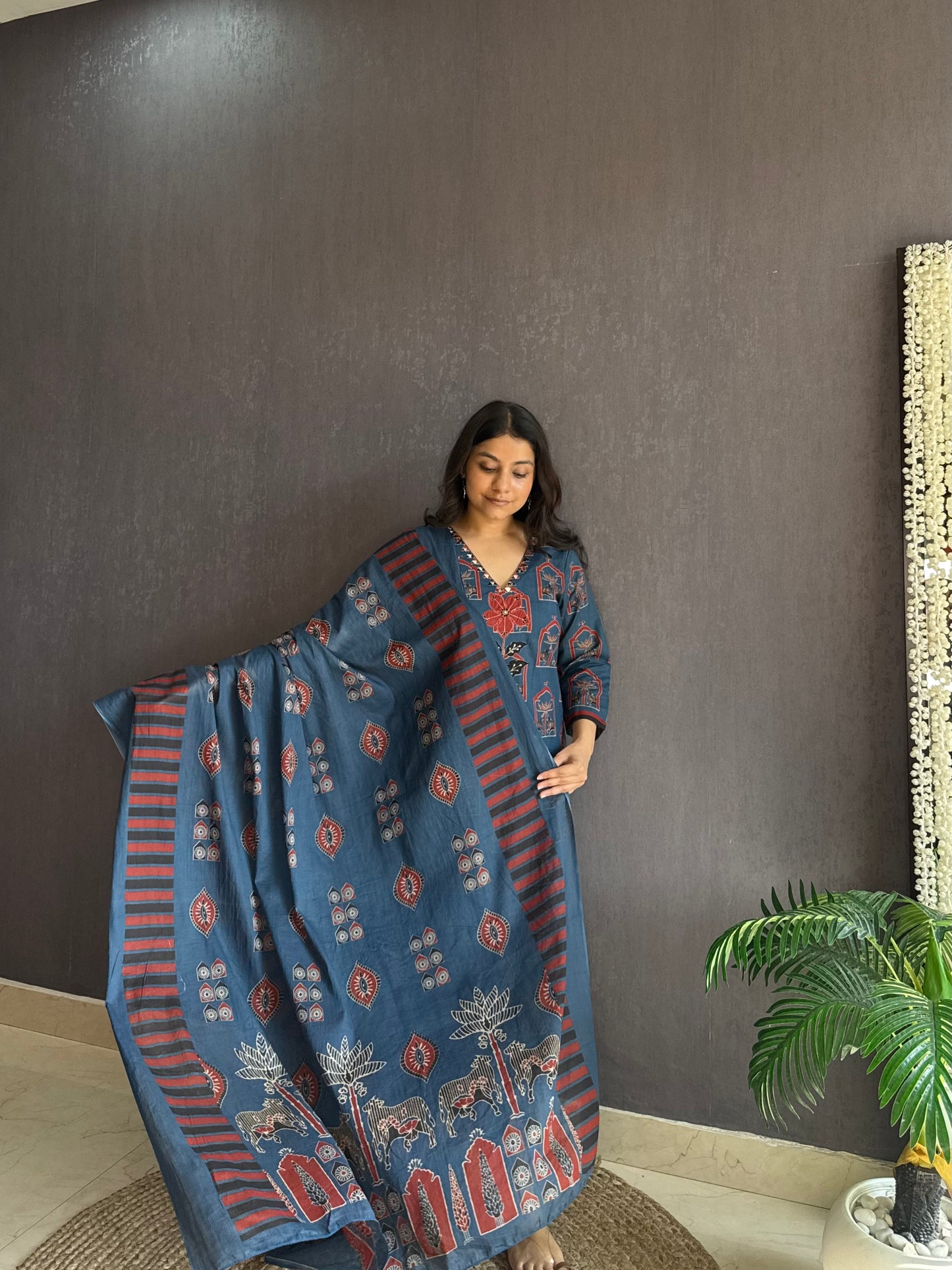 Pure cotton ajrakh pichwai suit set