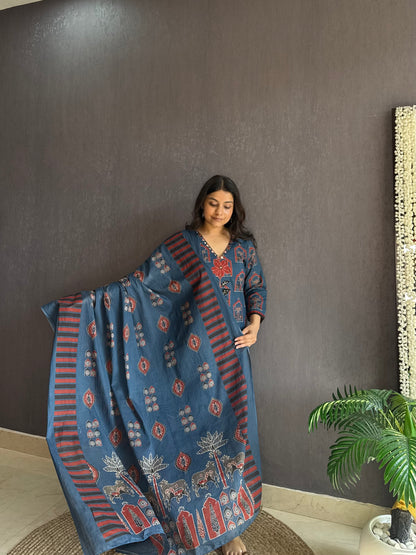 Pure cotton ajrakh pichwai suit set