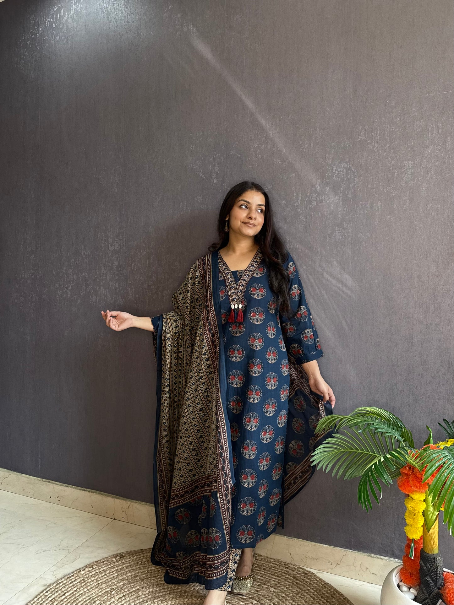 Pure cotton ajrakh print suit set