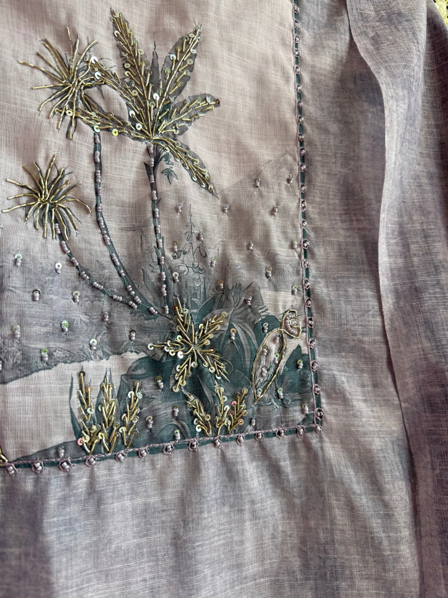 Linen flamingos handwork suit