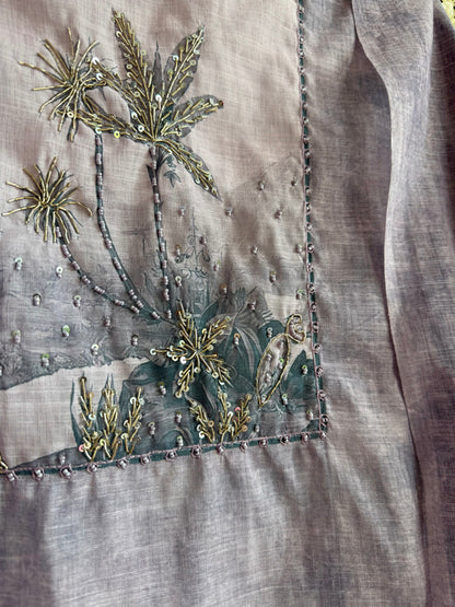 Linen flamingos handwork suit