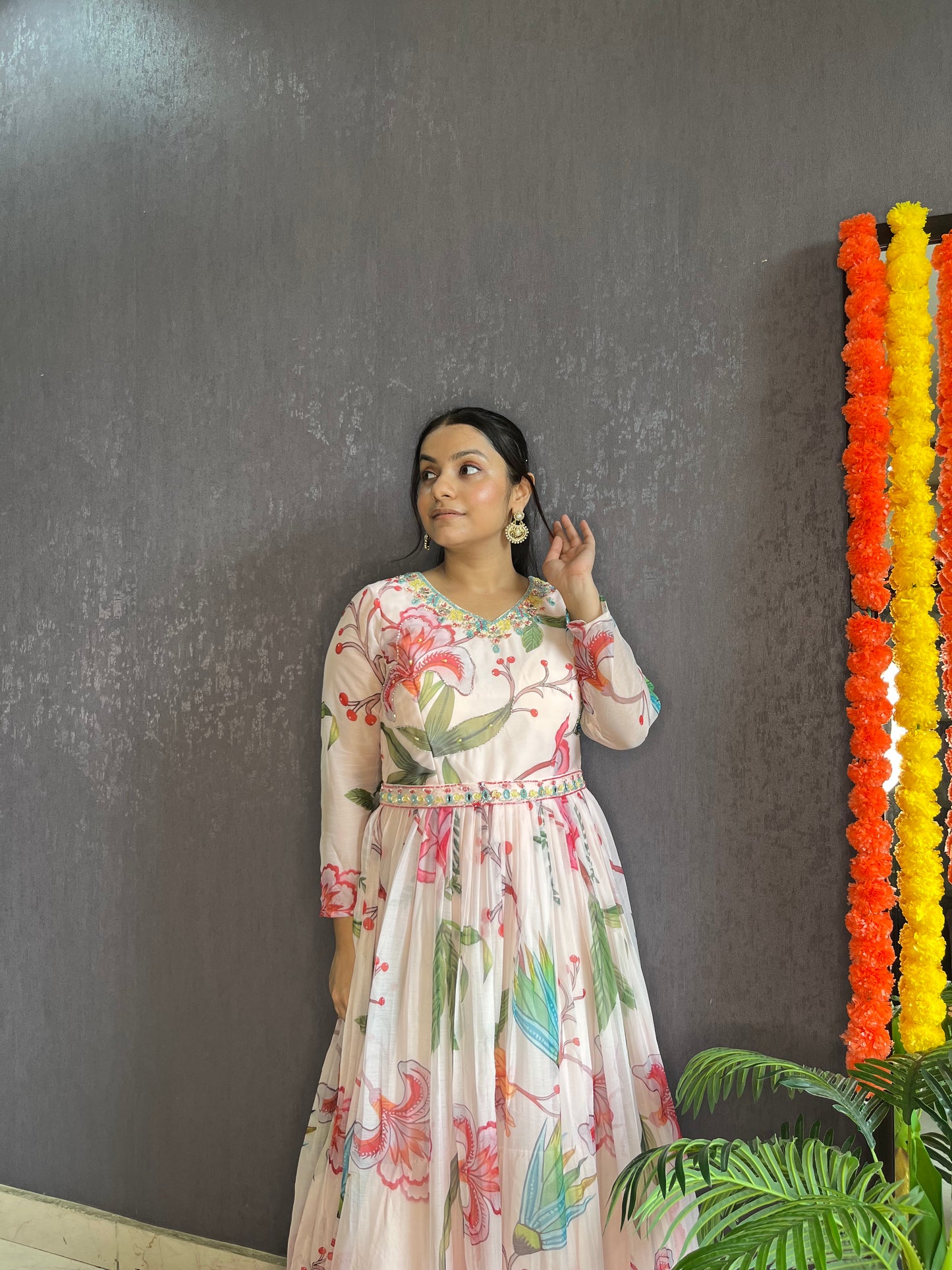 Floral handwork Anarkali dress