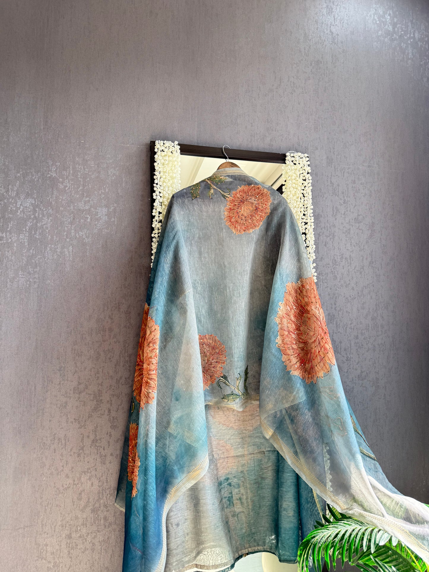 Pure linen marigold kantha work suit