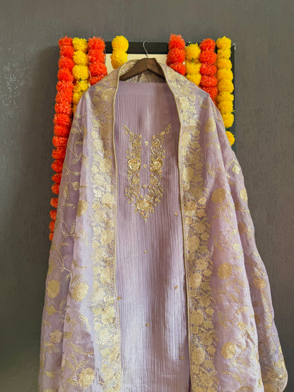 Luxurious crush tissue zardozi embroidered suit