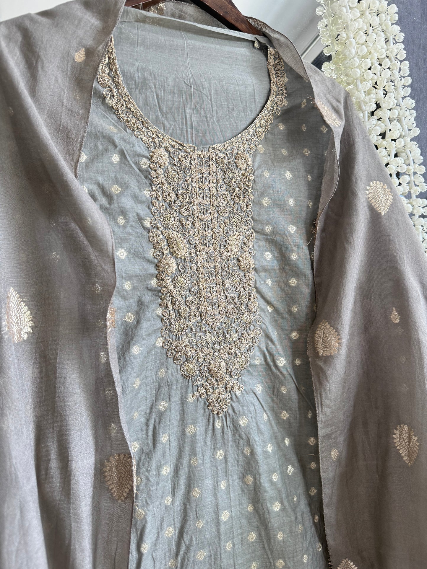 Semi Benarsi silk aari work suit