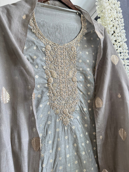 Semi Benarsi silk aari work suit