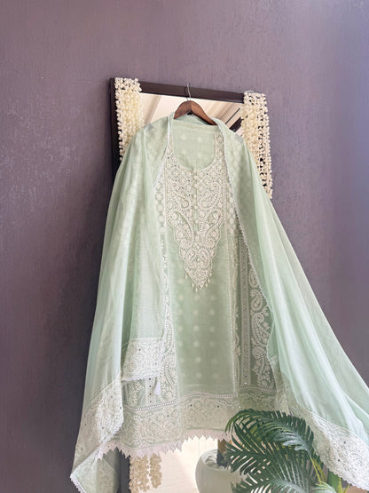 Luxurious Mul chanderi lucknowi handwork suit