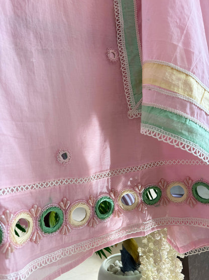 Luxurious Mul chanderi mirrorwork suit